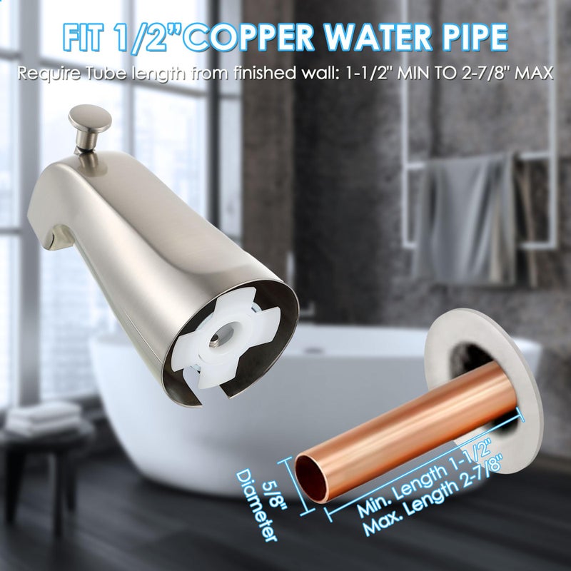 Enhon Slip On Diverter Tub Spout Compatible with Kohler GP85556, Bathroom Shower Bathtub Faucet Spout Replacement Fits 1/2'' Copper Water Tube, 5/32'' Hex Wrench Included (Brushed Nickel Color,1 Pack) - Image 3