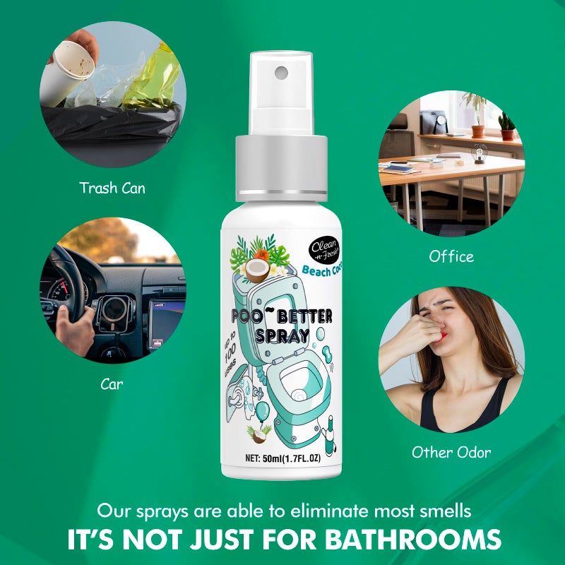 Clean-n-Fresh Toilet Spray, Variety 3 Pack - Ocean Mist/Eucalyptus/Beach Coco, Bathroom & Toilet Odor Elimination, Travel Size Toiletries, Total 5.1 Fl Oz - Image 5