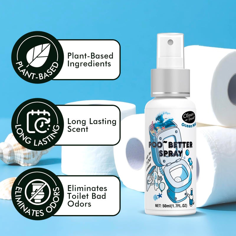 Clean-n-Fresh Toilet Spray, Variety 3 Pack - Ocean Mist/Eucalyptus/Beach Coco, Bathroom & Toilet Odor Elimination, Travel Size Toiletries, Total 5.1 Fl Oz - Image 2