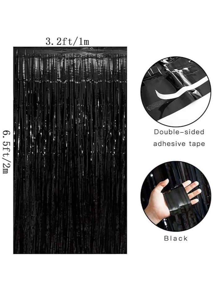 Boxwoods Pack of 4 Black Metallic Tinsel Foil Fringe Curtains Photo Booth Props Backdrop for Super Hero Theme Birthday New Year Eve And Halloween Party Decoration - Image 3