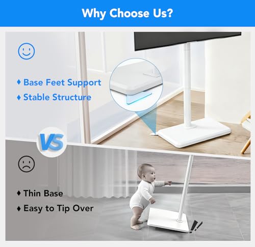 AX WABER Floor TV Stand with Mount for 26-55 inch TVs up to 77 lbs, Height Adjustable Swivel Tilt TV Stand with Wood Base, Saving Space Design for Bedroom, Living Room and Corner, White - Image 3