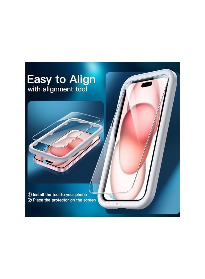 Jetech Screen Protector for iPhone 15 6.1-Inch with Camera Lens Protector, Easy Installation Tool, Tempered Glass Film, HD Clear, 2-Pack Each - Image 5