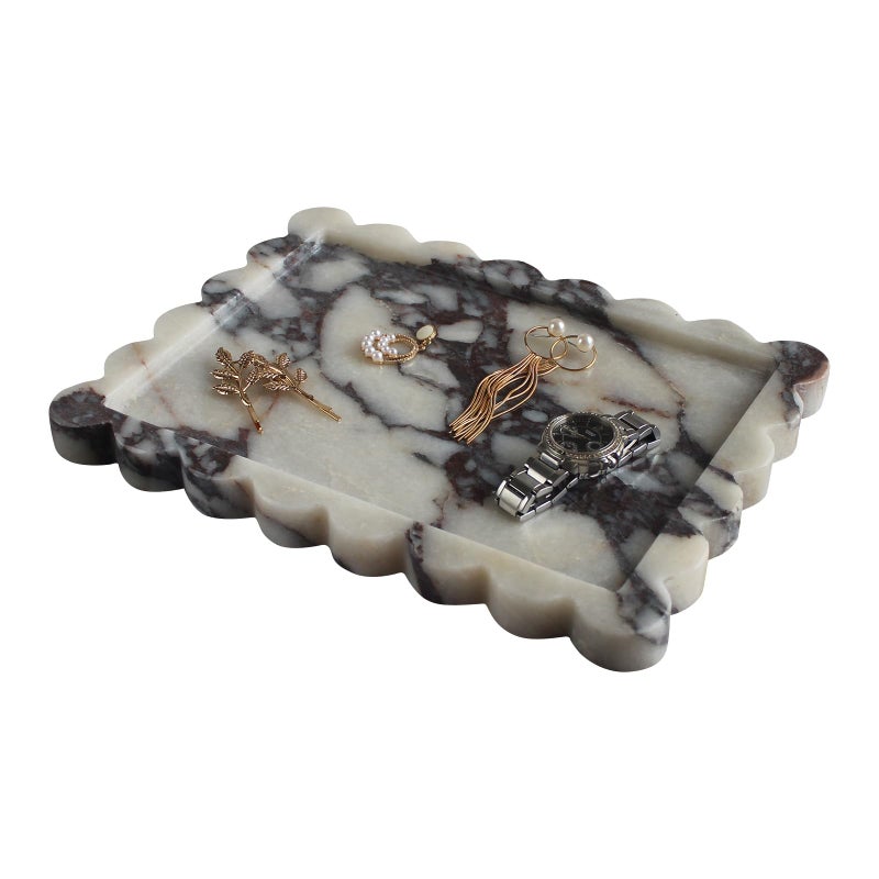 Natural Luxury Scalloped Marble Tray 108x8 Rectangle Vanity Tray for Bathroom Kitchen Counter Decorative Tray for Dresser Home Decor calacutta Purple