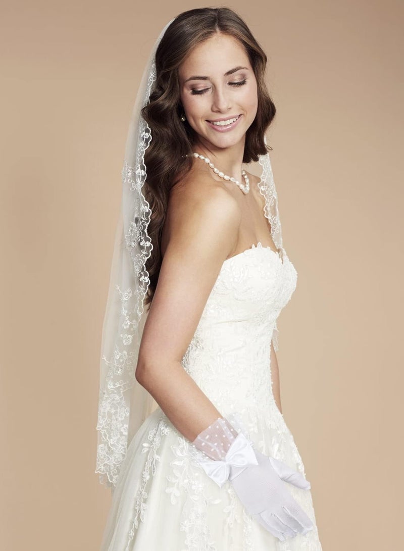 Luckam Ladies Short Lace Gloves, Tea Party Gloves Bridal Lace Gloves Tea Party Glove Lace Bow Gloves for Dinner Wedding Prom Party - Image 3