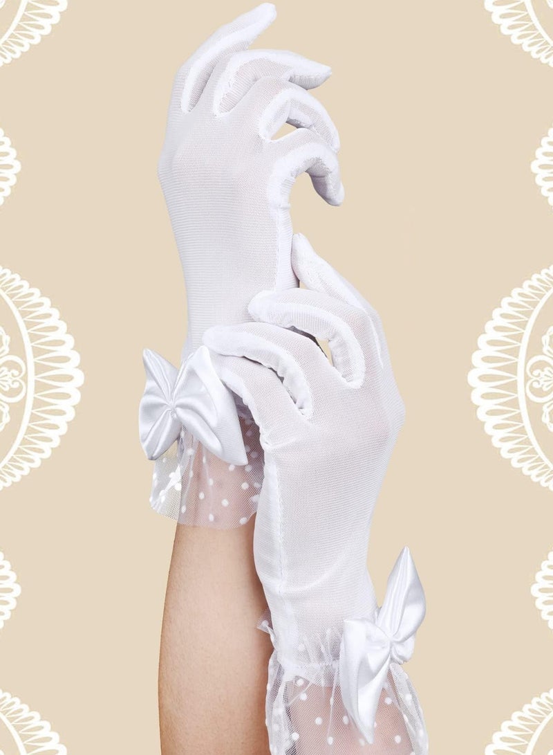Luckam Ladies Short Lace Gloves, Tea Party Gloves Bridal Lace Gloves Tea Party Glove Lace Bow Gloves for Dinner Wedding Prom Party - Image 4