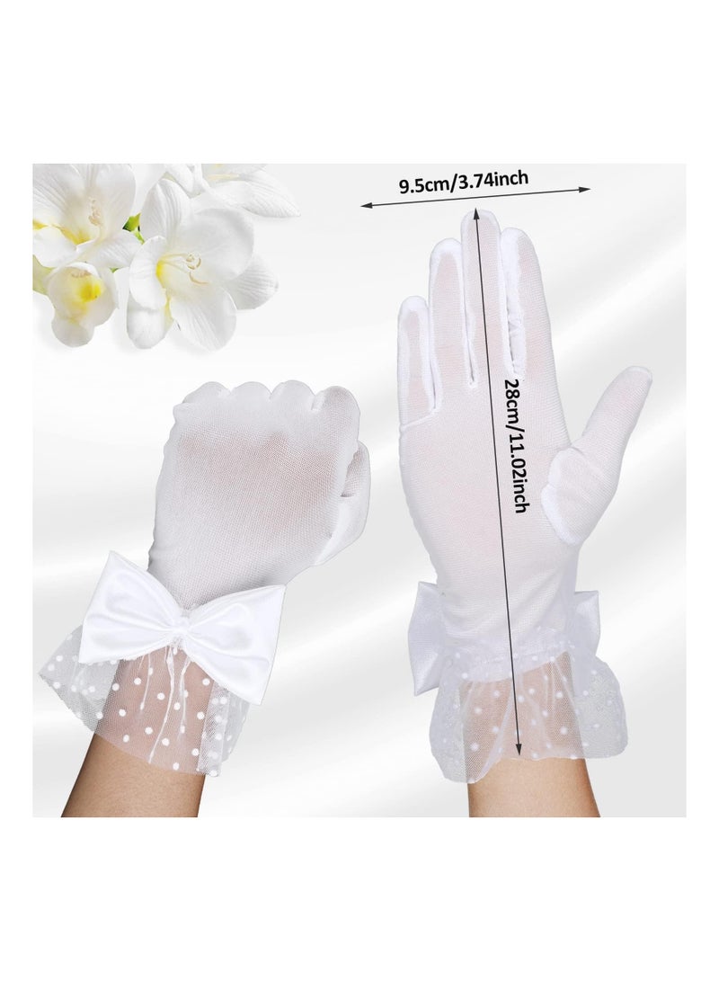 Luckam Ladies Short Lace Gloves, Tea Party Gloves Bridal Lace Gloves Tea Party Glove Lace Bow Gloves for Dinner Wedding Prom Party - Image 5