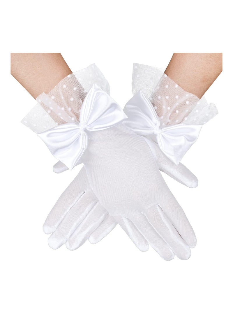 Luckam Ladies Short Lace Gloves, Tea Party Gloves Bridal Lace Gloves Tea Party Glove Lace Bow Gloves for Dinner Wedding Prom Party - Image 1
