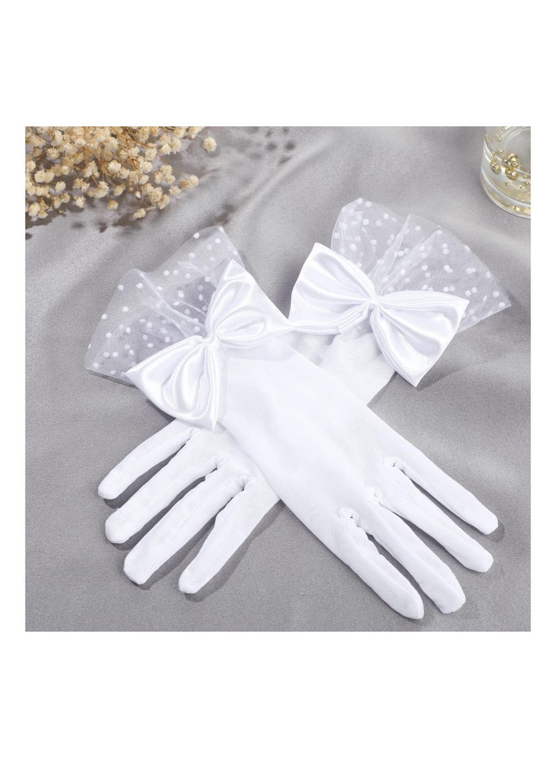 Luckam Ladies Short Lace Gloves, Tea Party Gloves Bridal Lace Gloves Tea Party Glove Lace Bow Gloves for Dinner Wedding Prom Party - Image 2