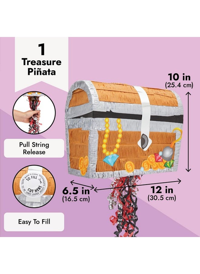 Blue Panda Treasure Chest Pinata - Pull String Pirate Pinata, Under The Sea, Adventure Themed Party Decorations (Small, 12X10X6.5 In)  - Image 3