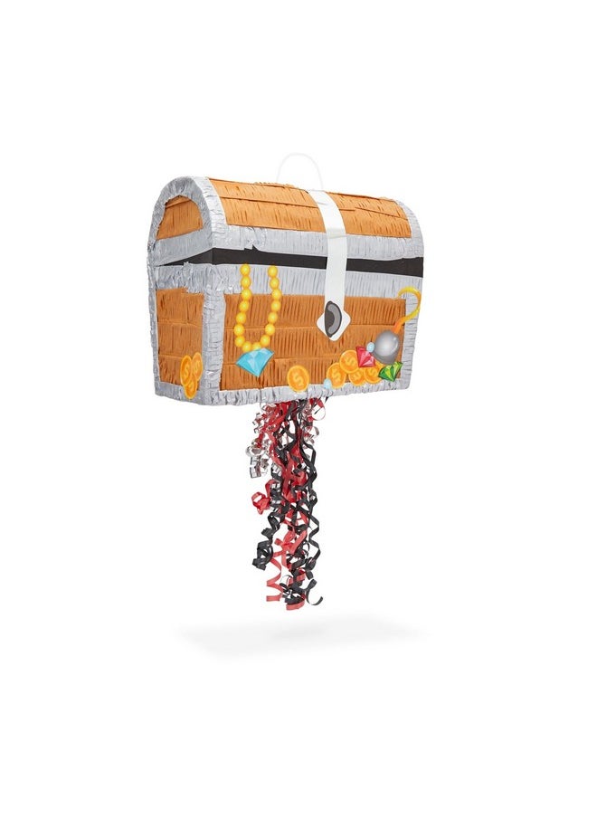 Blue Panda Treasure Chest Pinata - Pull String Pirate Pinata, Under The Sea, Adventure Themed Party Decorations (Small, 12X10X6.5 In)  - Image 1
