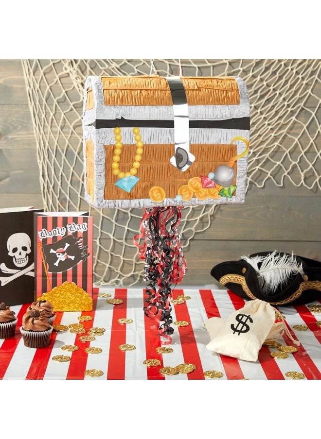 Blue Panda Treasure Chest Pinata - Pull String Pirate Pinata, Under The Sea, Adventure Themed Party Decorations (Small, 12X10X6.5 In)  - Image 2