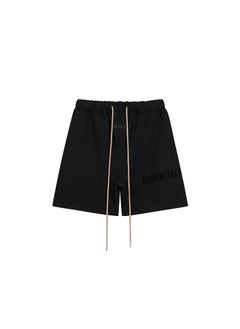 Fear God Essentials New Series Loose-fit Flocking Logo High Street Trendy Mens Shorts Dark blue and black