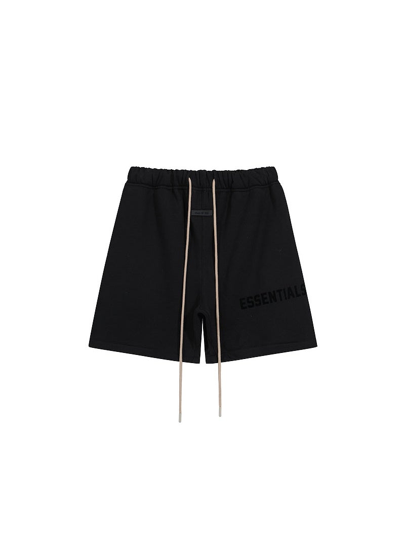 Generic - Fear God Essentials New Series Loose-fit Flocking Logo High Street Trendy Mens Shorts Dark blue and black - Image 1