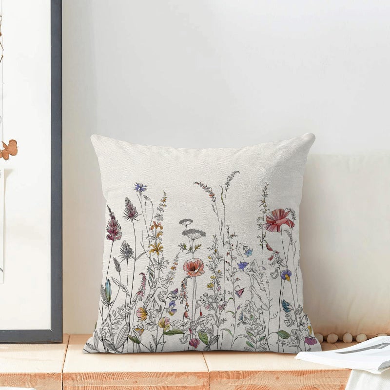 AEIOAE Spring Pillow Covers 18x18 Inch Set of 2, Black Wild Flower Throw Pillows Case,Colorful Seasonal Floral Plant Outdoor Decorative Farmhouse Decor Cushion Covers for Home Sofa Bed Couch - Image 3