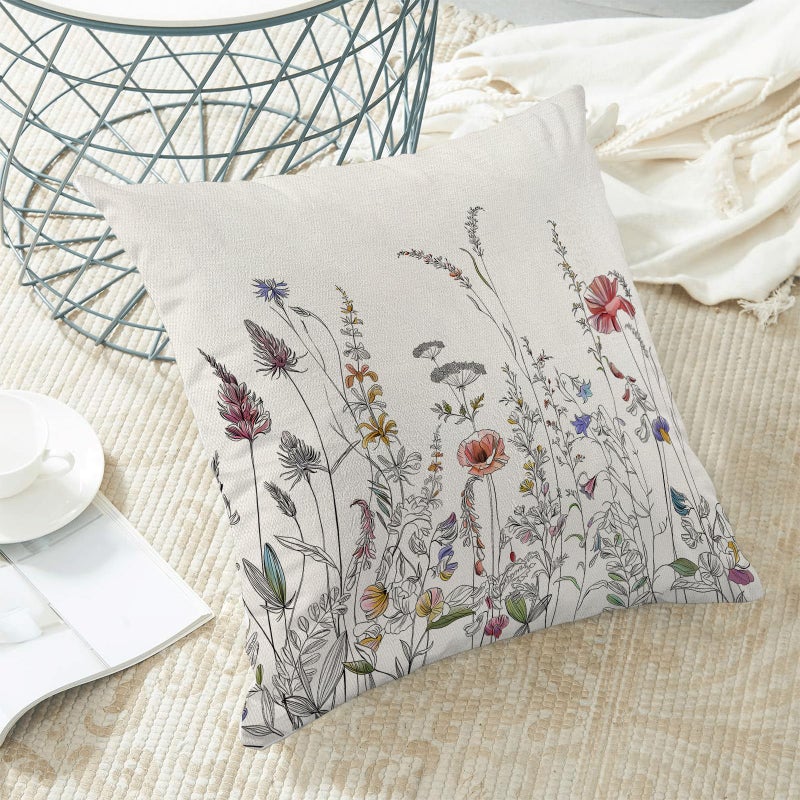 AEIOAE Spring Pillow Covers 18x18 Inch Set of 2, Black Wild Flower Throw Pillows Case,Colorful Seasonal Floral Plant Outdoor Decorative Farmhouse Decor Cushion Covers for Home Sofa Bed Couch - Image 4