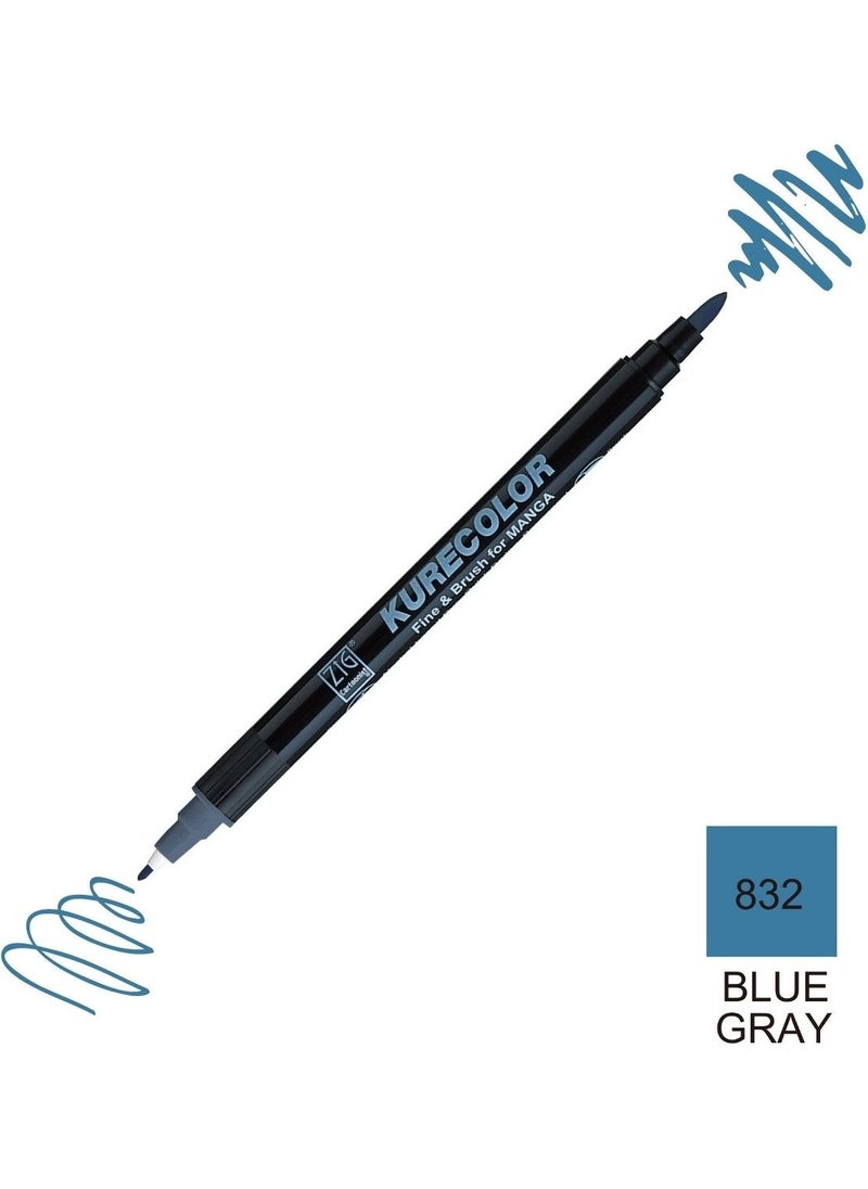 Zig Kurecolor Mangaka Fine&brush Double-Sided Pen CNKC-2200 No 832 Blue Gray  - Image 5