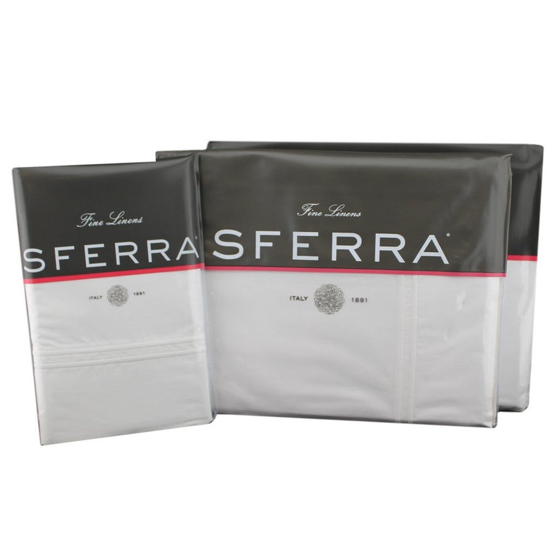 Sferra Grande Hotel Sheets  Queen WhiteWhite Italian Woven Cotton Percale Fabric Hotel Style Bedding Double Row Satin Stitch Embroidery On Sheets  Pillowcases
