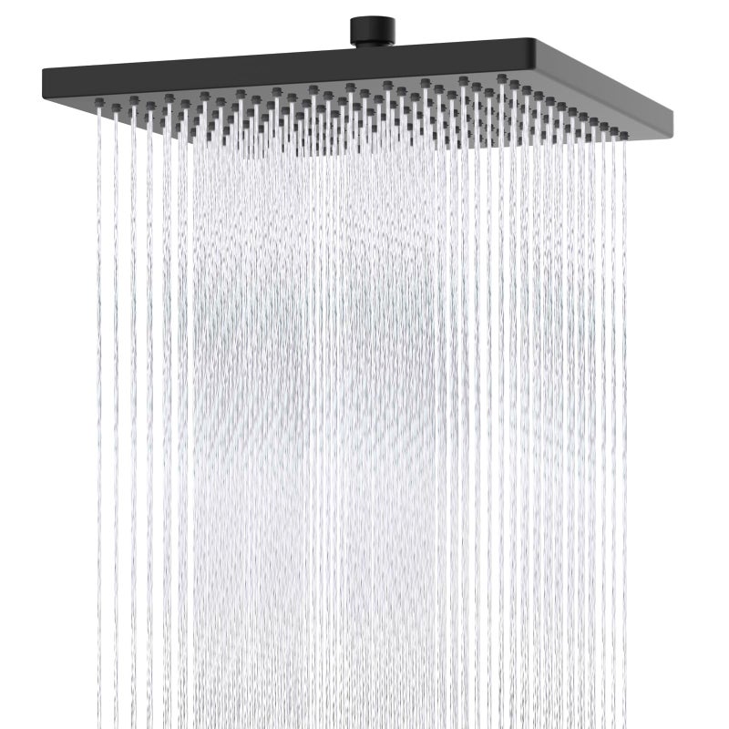 Hibbent Thickness Metal Rain Shower Head 12 Inch High Pressure Shower Heads Square Large Bathroom Rainfall Shower Head with Adjustable Brass Ball Joint Waterfall Full Body Coverage Matte Black