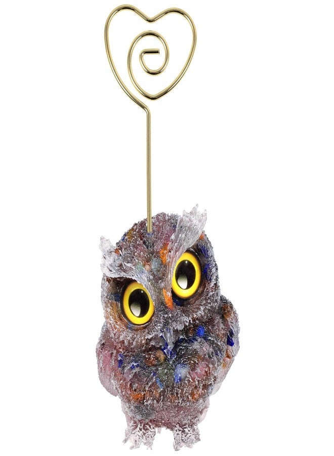SUNYIK Resin Owl Table Card Holder Stand, Animal Stone Memo Holder Heart Wire Photo Clip Picture Note Photo Stand for Home Office Desk, Rainbow - Image 1