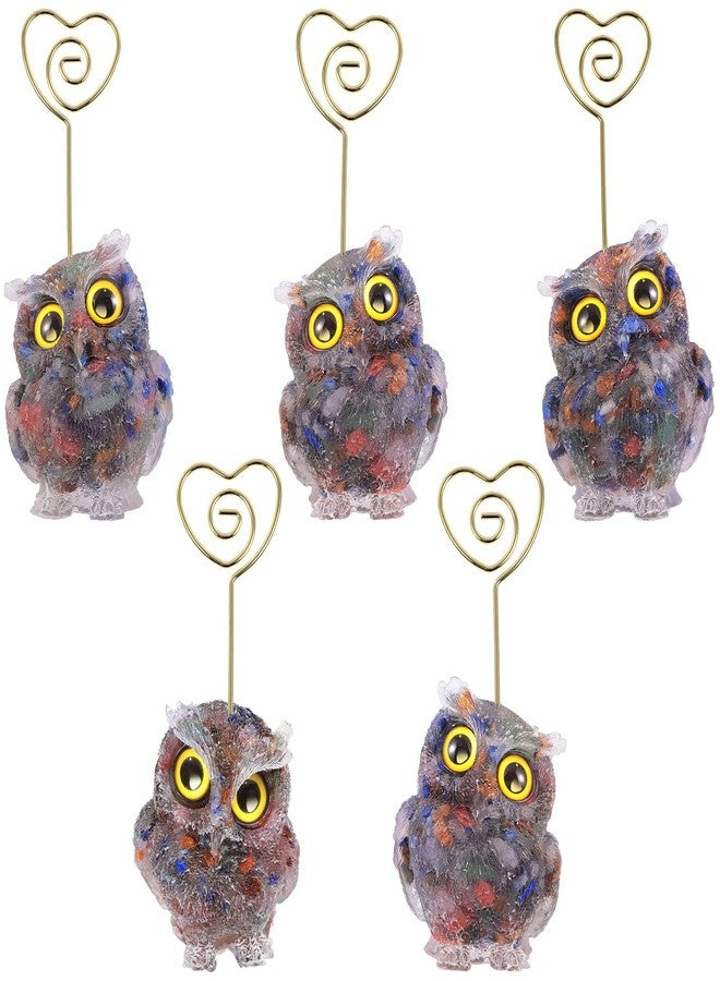 SUNYIK Resin Owl Table Card Holder Stand, Animal Stone Memo Holder Heart Wire Photo Clip Picture Note Photo Stand for Home Office Desk, Rainbow - Image 3
