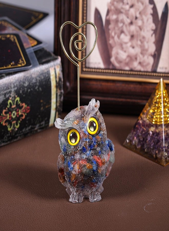 SUNYIK Resin Owl Table Card Holder Stand, Animal Stone Memo Holder Heart Wire Photo Clip Picture Note Photo Stand for Home Office Desk, Rainbow - Image 4