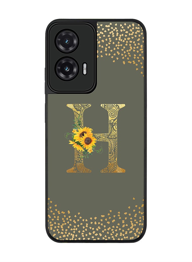 Stylizedd For Motorola Moto G35 Case,Slim fit Camera Protection, Shockproof Thin Phone cover  - Custom Floral Monogram - H  (Olive Green )