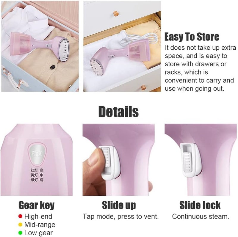 PROTON DLC Garment Steamers 280ml Handheld Fabric Steamer 14 holes 15Seconds Fast-Heat 1500W Garment Steamer for Home Travelling Portable Steam Iron (pink) - Image 5