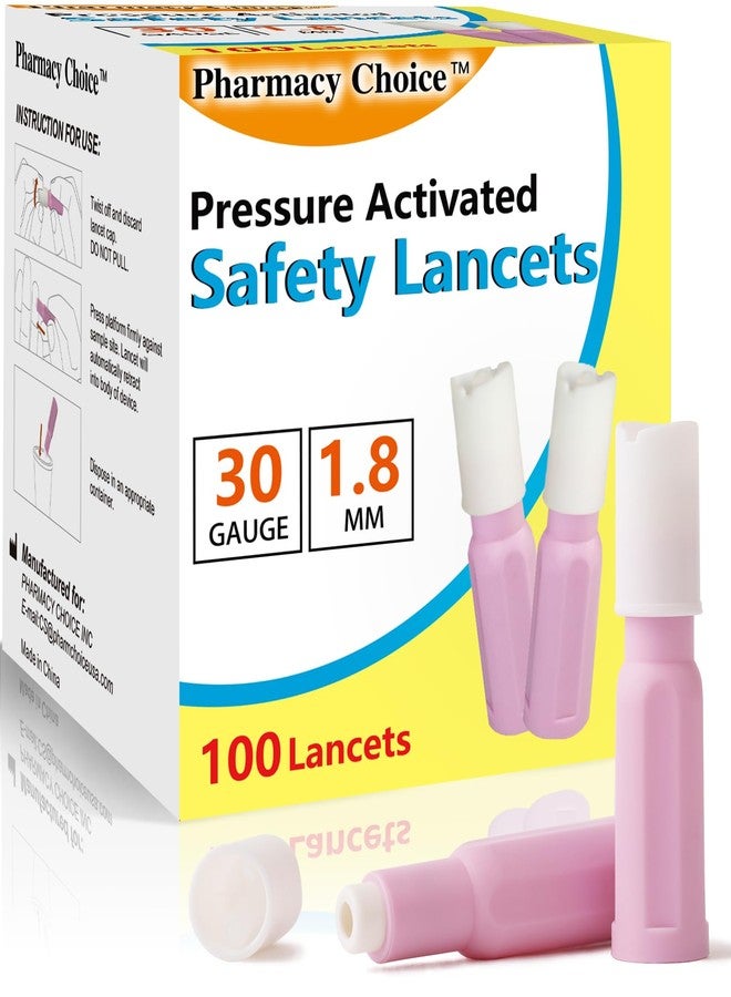 Pharmacy Choice Safety Lancets, Sterile, Top Push Button Activated, Single-Use,1.8 mm, 100 Count, 1 Pack (30G x 1.8 mm) - Image 1