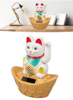 KASTWAVE Waving Cat, Solar Powered Cute Waving Cat Good Luck Wealth Cats Home Ornaments Car Decor Feng Shui Decoration Lucky Meaning Chinese Culture for Fortune Money, Fengshui Lucky Cat Swinging Arm (White)  - Image 4