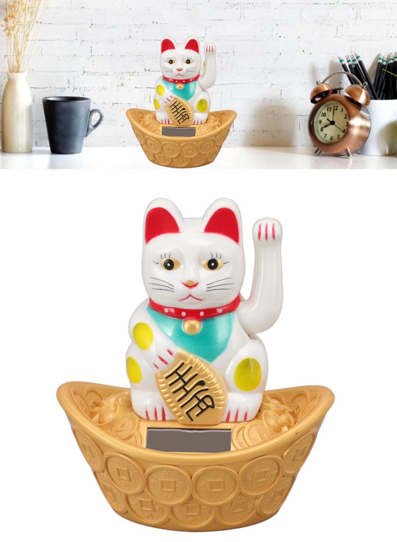 KASTWAVE Waving Cat, Solar Powered Cute Waving Cat Good Luck Wealth Cats Home Ornaments Car Decor Feng Shui Decoration Lucky Meaning Chinese Culture for Fortune Money, Fengshui Lucky Cat Swinging Arm (White) - Image 5