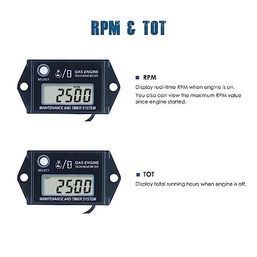 Runleader عداد ساعات رقمي من رانليدر، تذكير بالصيانة، استرجاع الحد الأقصى من RPM، للاستخدام في جزازة العشب ZTR، الجرار، المولد، القارب، ATV، جت سكي، الدراجة النارية، وسيلة النقل الثلجية، ومحركات الغاز. - Image 2