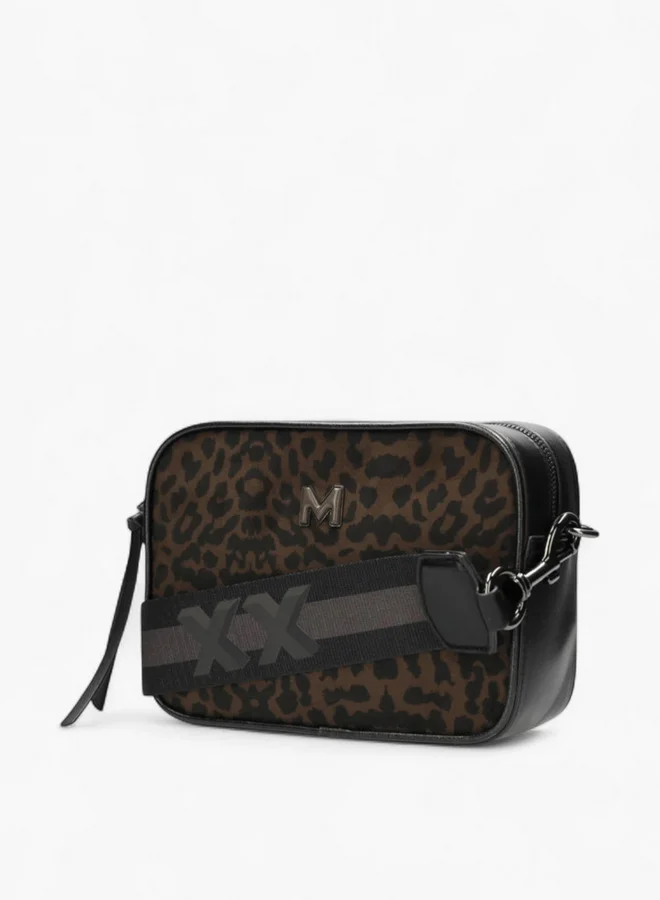 MEXX Animal Print Crossbody Bag with Striped Strap