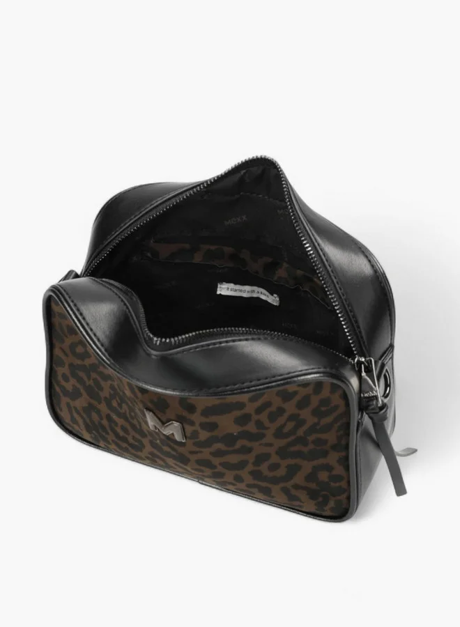 MEXX Animal Print Crossbody Bag with Striped Strap