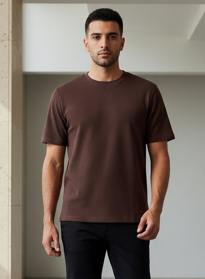 Iconic Men Regular Fit Crew Neck Short Sleeve Textured T-shirt - Image 1