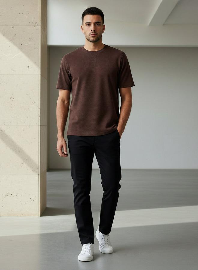 Iconic Men Regular Fit Crew Neck Short Sleeve Textured T-shirt - Image 2