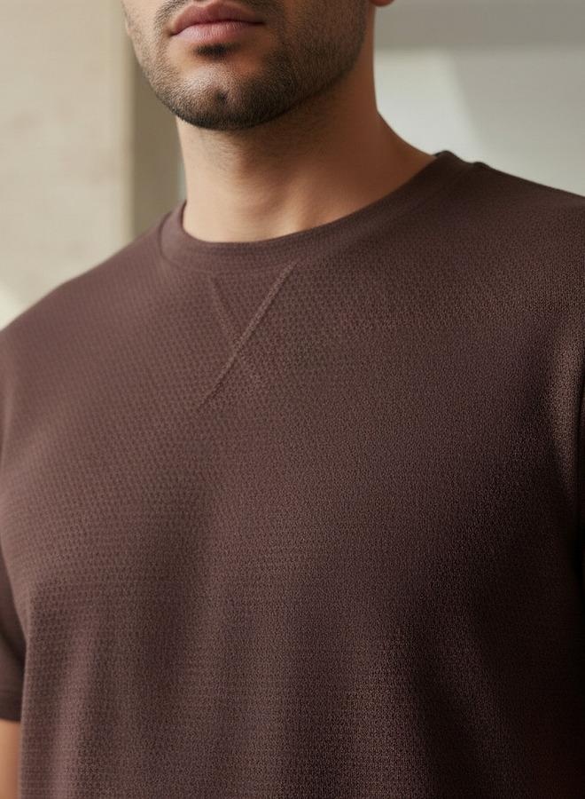 Iconic Men Regular Fit Crew Neck Short Sleeve Textured T shirt - Image 4