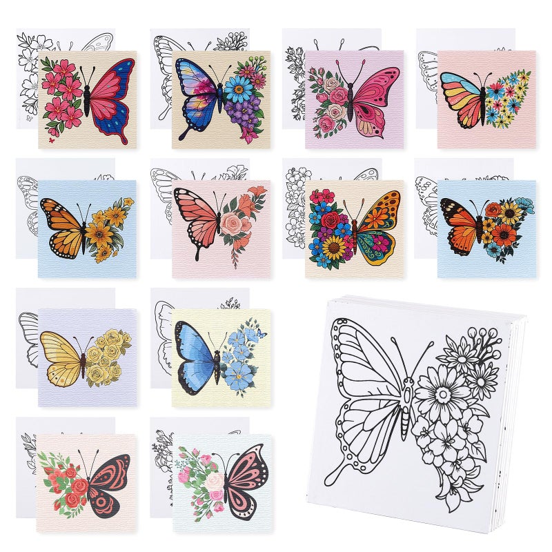 Zynlio 12 Packs Butterfly Pre Drawn Canvas to Paint, Pre Printed Canvas for Painting, Pre Stretched Canvas Outline Painting Boards for Beginners, Students, Party Favors(4 * 4in) - Image 5