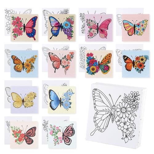 Zynlio 12 Packs Butterfly Pre Drawn Canvas to Paint, Pre Printed Canvas for Painting, Pre Stretched Canvas Outline Painting Boards for Beginners, Students, Party Favors(4 * 4in) - Image 1