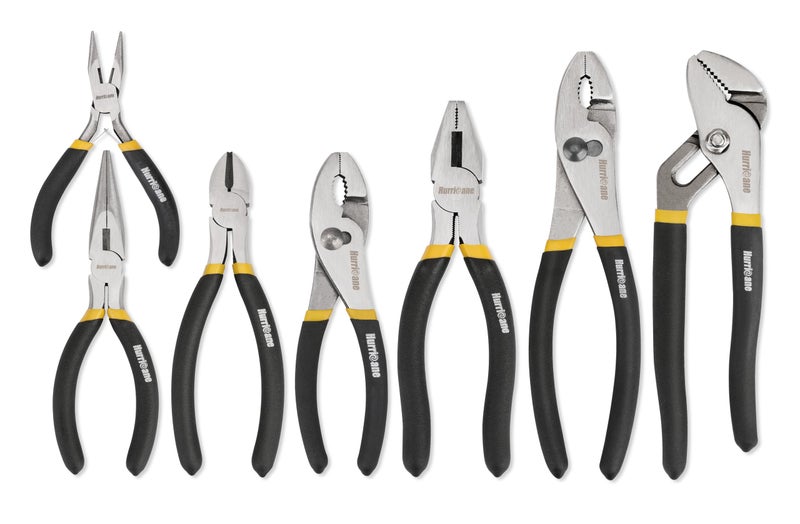 HURRICANE 7Piece Pliers Set 8 Inch Groove Joint Slip Joint 7 Inch Linesman 6 Inch Diagonal Long Nose Mini Long Nose for DIY Home Use