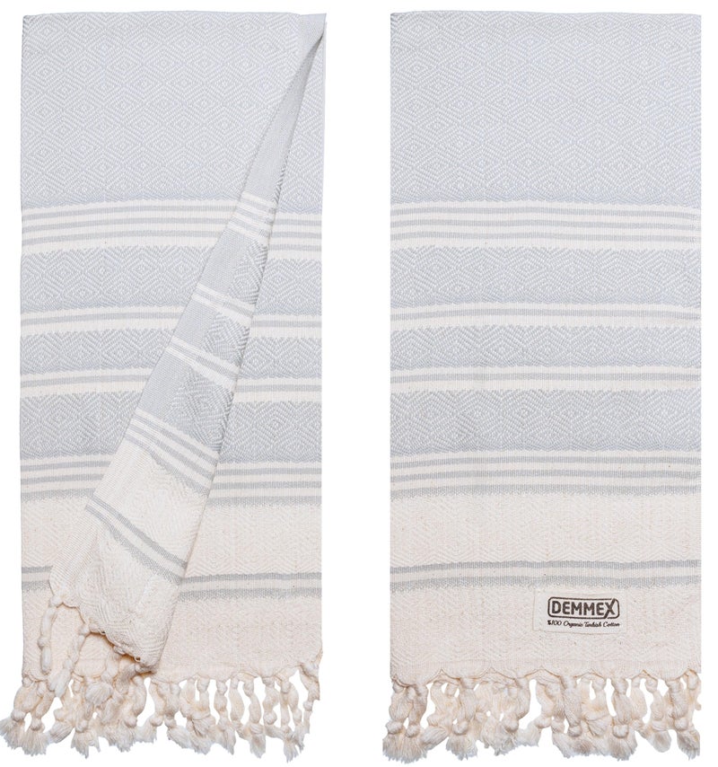 DEMMEX Organic Turkish Hand Towels for Bathroom  100 OekoTEX Certified Turkish Cotton Quick Dry Lightweight Kitchen  Travel Towels Diamond Weave Large 18x36 Inches Set of 2 Gray