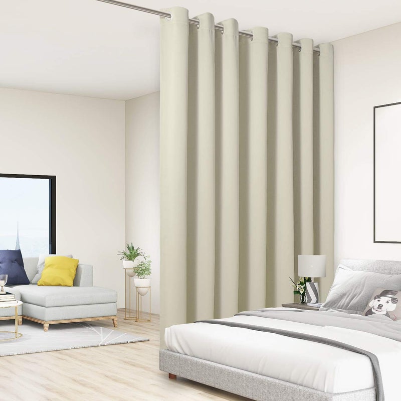 BONZER ستارة تقسيم الغرفة بونزر ستارة تعتيم سوداء واسعة تعتيم الغرفة الخصوصية التامة تقليل الضوضاء لغرفة النوم، 84L x 108W بوصة (7L x 9W قدم)، 1 لوحة، كريمي - Image 2