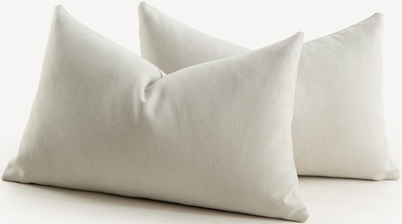 Mandioo Pack of 2 Chenille Throw Palow Covers تصميم أنيق وسادة زخرفية ناعمة وفاخرة الأغطية الأريكة أريكة غرفة نوم غرفة المعيشة ديكور المنزل 12x20 بوصة البيج - Image 1