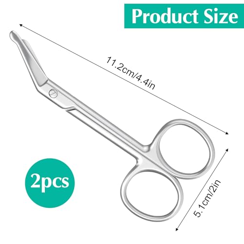 HaiFafafaing 2 Pcs Ostomy Scissors, Small Bandage Scissors, Stainless Steel Curved Scissor for Ostomy Care, Colostomy, Ileostomy, 4.4 X 2 Inch, Silver - Image 2