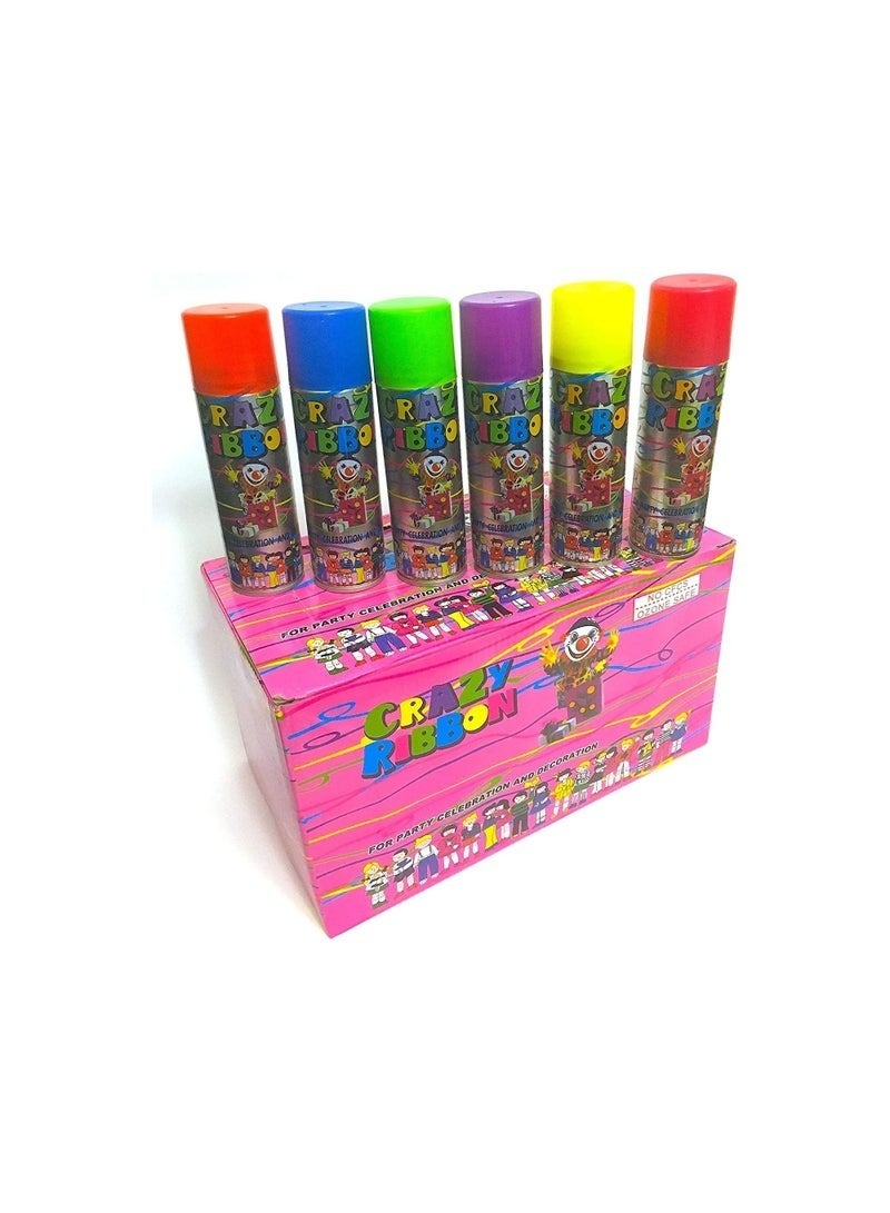 Party Spray Colored String Spray for Party Celebrations and Decorations, Crazy Ribbon Spray Pack of 24,whole box