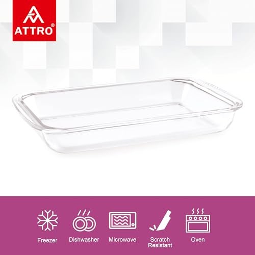 ATTRO Glassox Borosilicate Rectangle Glass Baking Dish Micorwave Oven Safe Freezer Safe Baking Tray Serving Dish Bakeware- 3000ml - Image 3