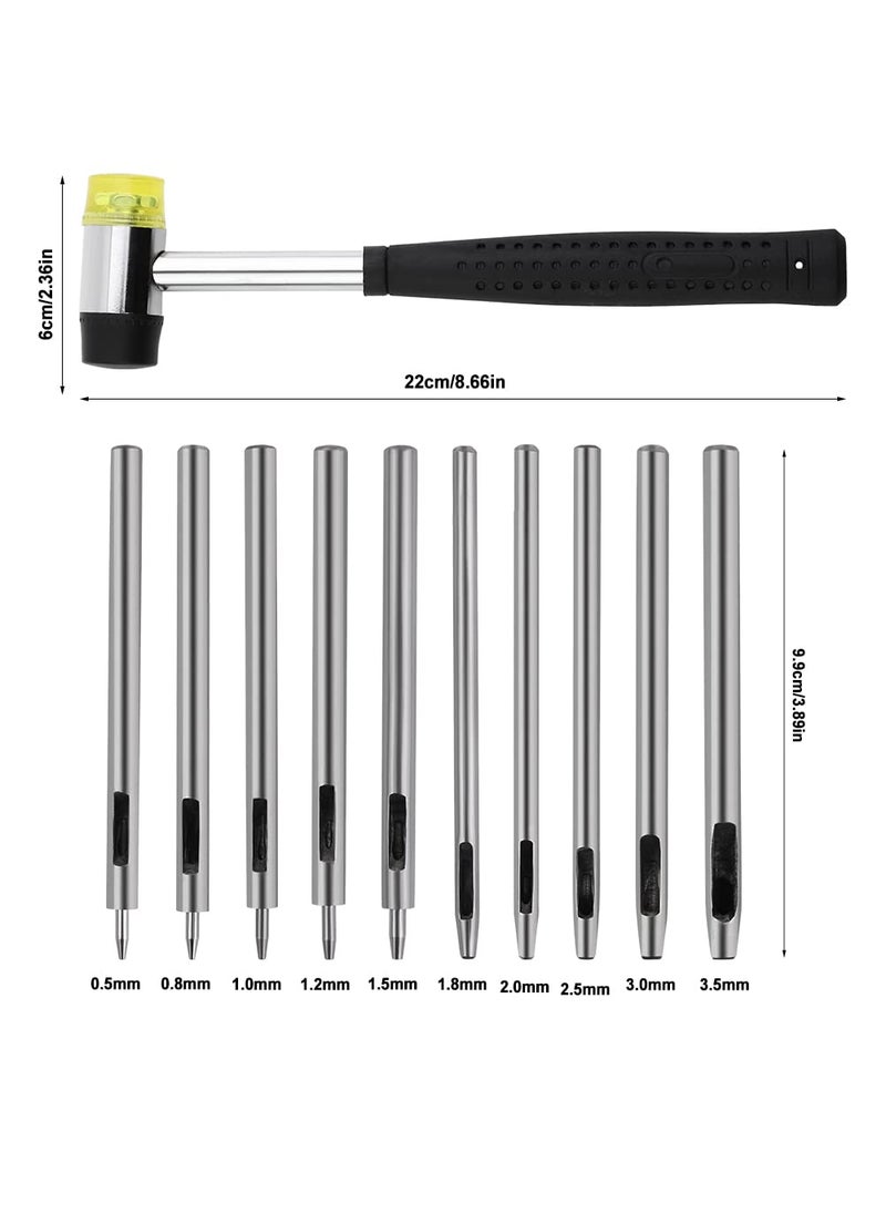 Yizzvb Yizzvb 10 Pcs Leather Hole Punch Tool Set, 0.5mm-3.5mm Round Hole Punch Working Tools with Double Head Plastic and Rubber Hammer for Leather Belts, Canvas, Watch Band, and Other Leather Projects  - Image 2