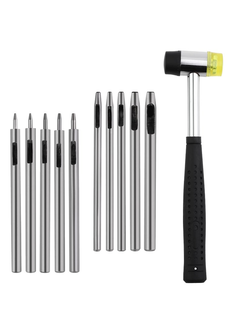 Yizzvb Yizzvb 10 Pcs Leather Hole Punch Tool Set, 0.5mm-3.5mm Round Hole Punch Working Tools with Double Head Plastic and Rubber Hammer for Leather Belts, Canvas, Watch Band, and Other Leather Projects  - Image 1