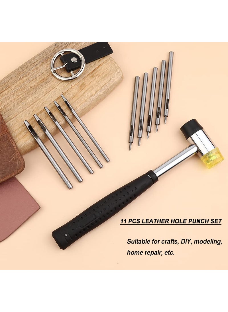 Yizzvb Yizzvb 10 Pcs Leather Hole Punch Tool Set, 0.5mm-3.5mm Round Hole Punch Working Tools with Double Head Plastic and Rubber Hammer for Leather Belts, Canvas, Watch Band, and Other Leather Projects  - Image 3
