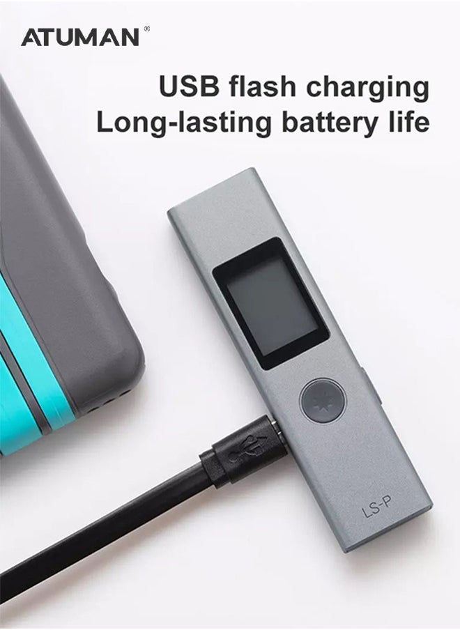 أتومن - مقياس الليزر ATuMan LS-P، جهاز قياس رقمي متعدد الوظائف 11 في 1، عمر بطارية طويل جدًا، تبديل الوحدات بين متر/بوصة/قدم، شاشة LCD مضيئة مع وضع فيثاغورس، لقياس المسافة، المساحة والحجم (131 قدمًا). - Image 1