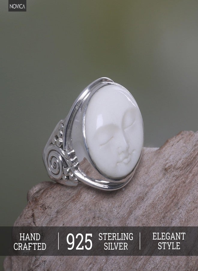 نوفيكا خاتم نوفيكا المصنوع يدويًا من العظم، مصنوع من الفضة الإسترليني عيار 925، بتصميم كوكتيل إندونيسي "وجه القمر". - Image 4